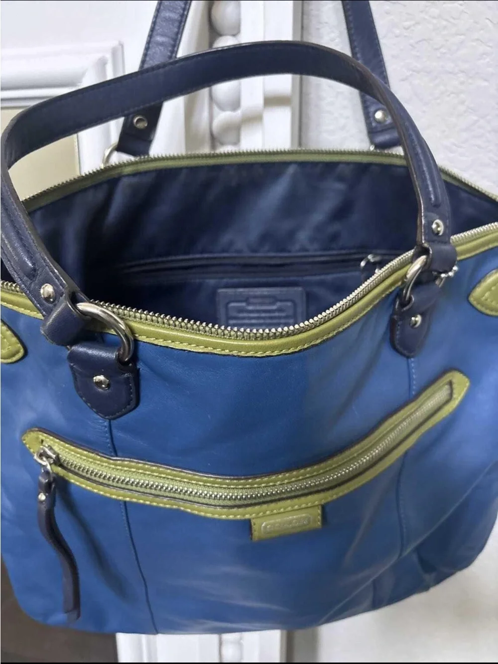 RARE Coach Daisy Spectator Emma Leather Tote Bag - Moonlight Blue & Lime